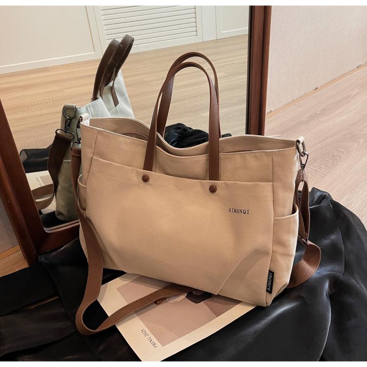 Большая вместительная повседневная сумка-тоут из холста женская сумка 2024 года новая универсальная сумка для поездок на работу простая сумка-мессенджер