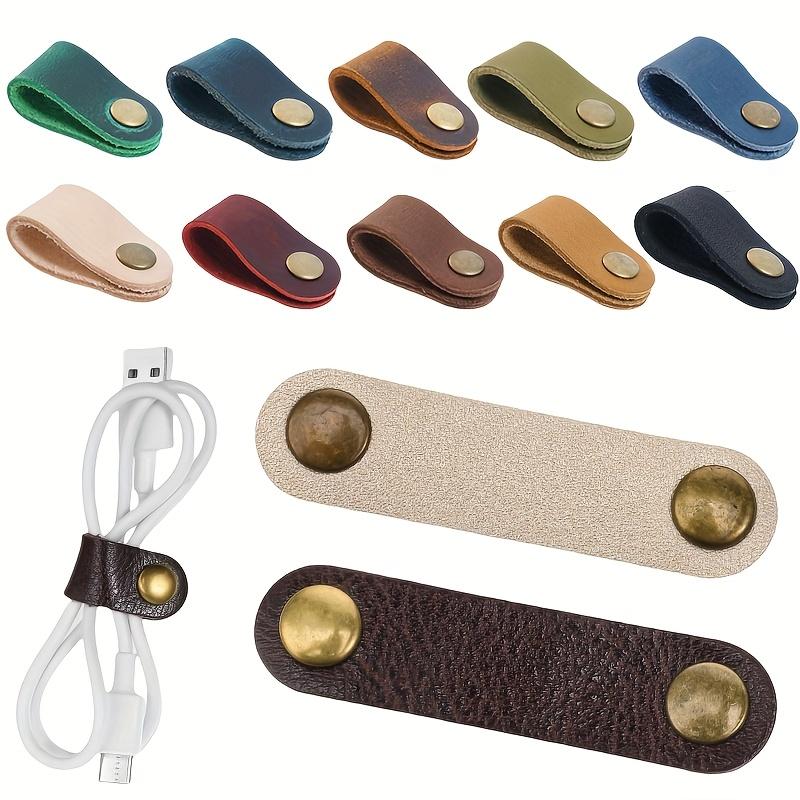 10PCS Faux Leather Cable Organizer (Random Color) with Metal Clip - Suitable for Headphone Cables, Headphone Jacks, and Cable Management