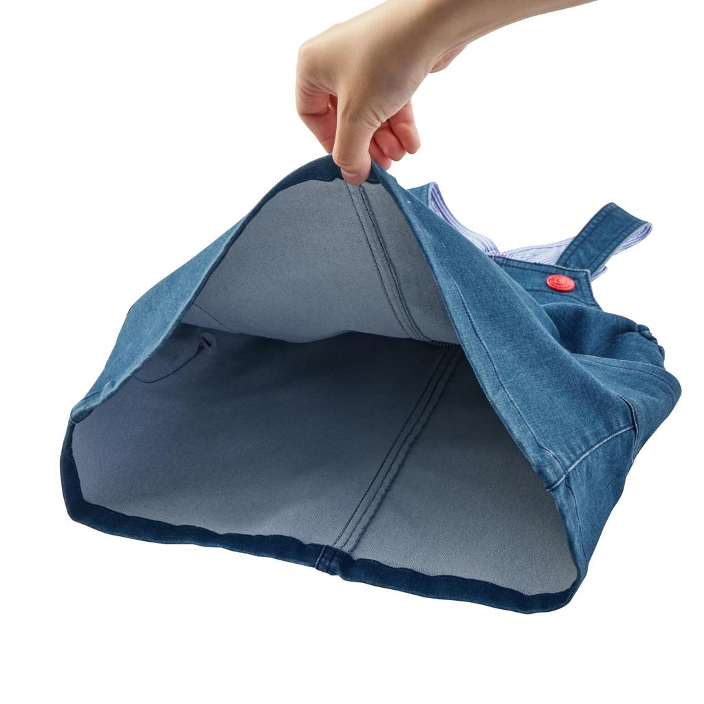 MIKI HOUSE Stretch Knit Denim Jumper Skirt with Solid for Baby Size S Indigo Web Exclusive Logo, Denim, Girls, & Kids, (70-80cm), Blue, 10-1830-142,