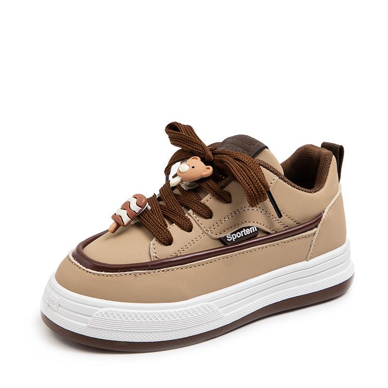 Обувь для мальчиков, весенне-осенняя спортивная обувь, милая декоративная повседневная обувь, кожаная корейская версия на шнуровке для девочек, детская обувь