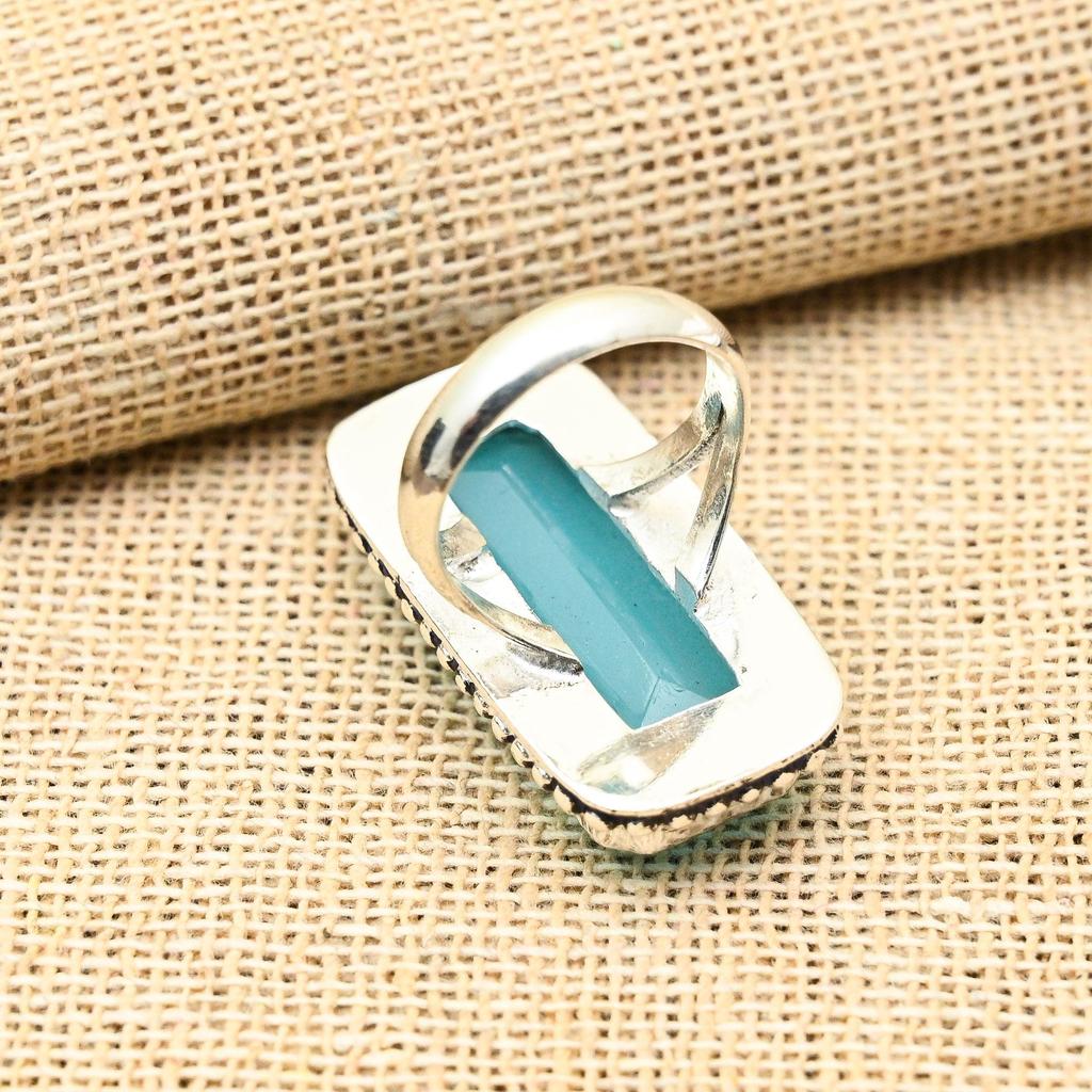 Потрясающее кольцо из стерлингового серебра 925 пробы с синим халцедоном и драгоценным камнем ручной работы для любви