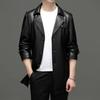 Mid-length Windbreaker Men's Cotton-padded Spring and Autumn Daddy Leather Coat Leather Coat Thickened Leather Jacket for Middle-aged Men