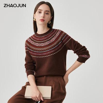 Женский шерстяной свитер Zhaojun с жаккардовым узором Fair Isle