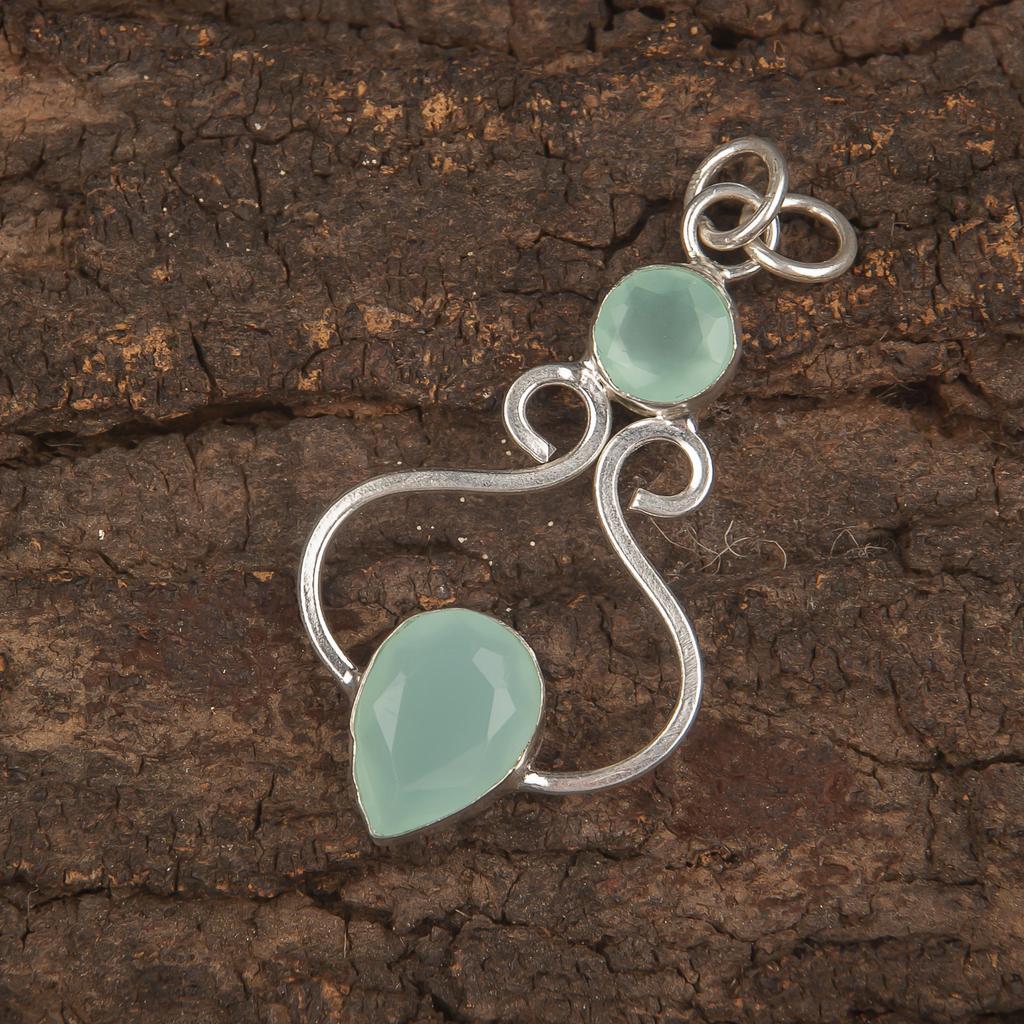 Украшения ручной работы из драгоценных камней Aqua Chalcedony, кулон из стерлингового серебра 925 пробы, уникальный дизайн, для женщин