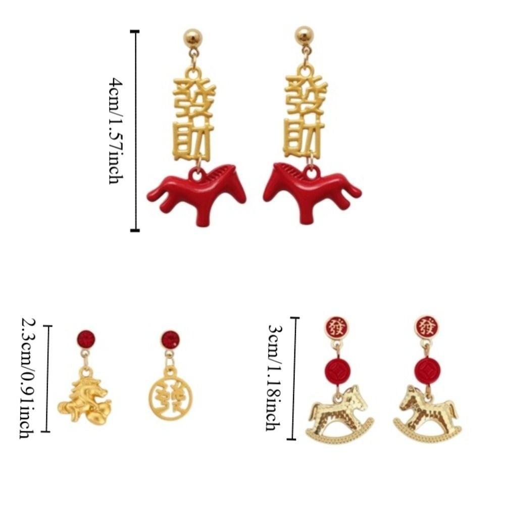 Chinese Style Red Pony Earrings Fashion Jewelry Horse Mascot Drop Earrings  Gift