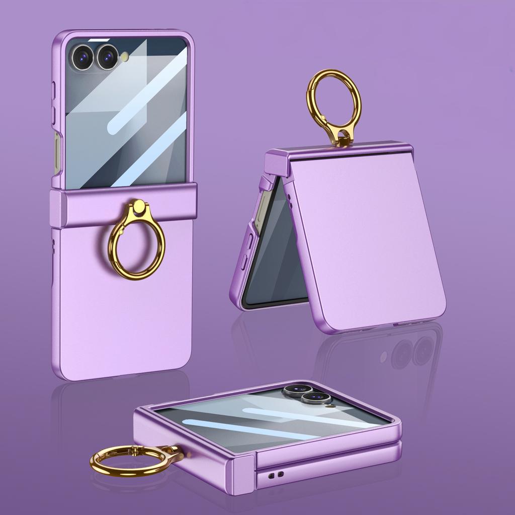 Чехол для телефона Z Flip7 Защитная пленка для экрана 2-в-1 Держатель-кольцо Чехол для Samsung Galaxy Z Flip 7 Zflip7 Роскошный Тонкий корпус с шарниром