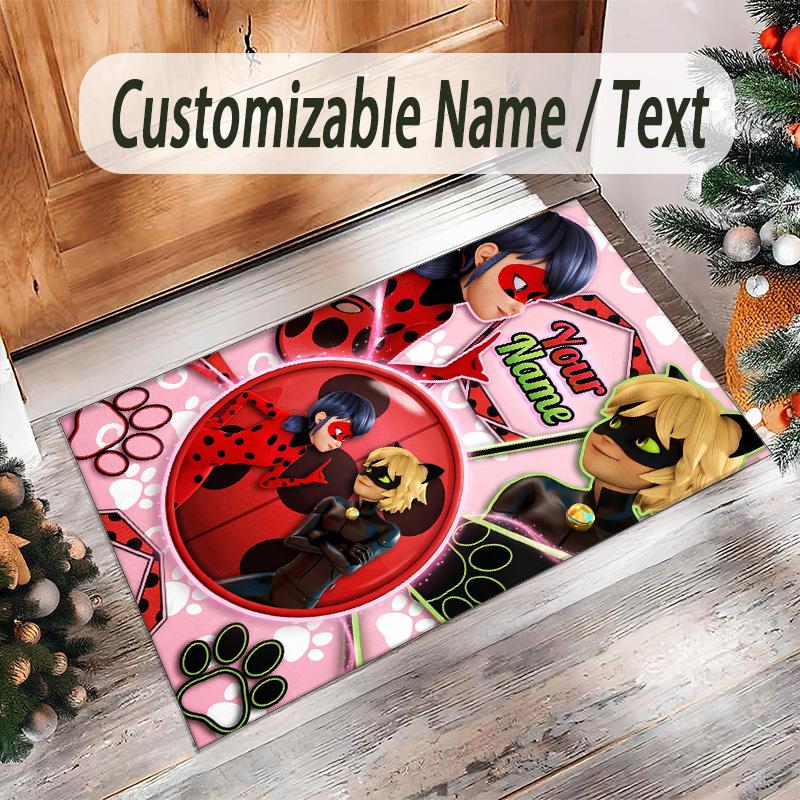 Personalized Crystal Velvet Carpet Custom Name Text,Miraculous Ladybug Anti Slip Area Rug For Home Decoration