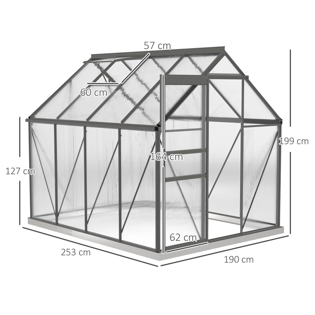 190 X 253 Cm Walk In Polycarbonate Greenhouse Dark Grey
