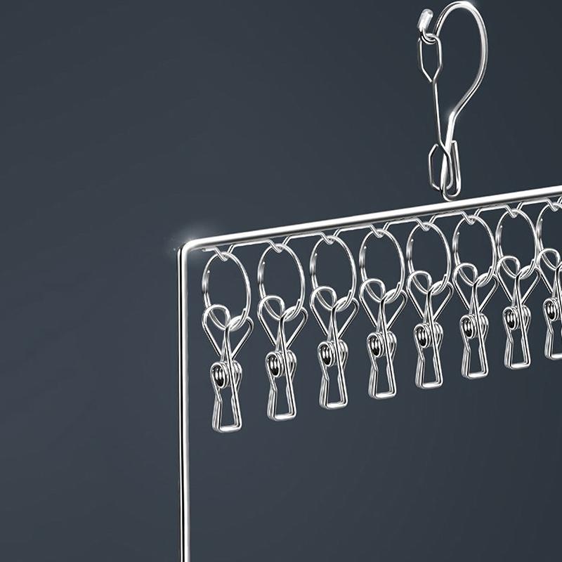 Stainless Steel Foldable Clothes Hanger Laundry Drying Rack With 20/30 Clips Save Space Closet Organizer For Socks Bras Towel