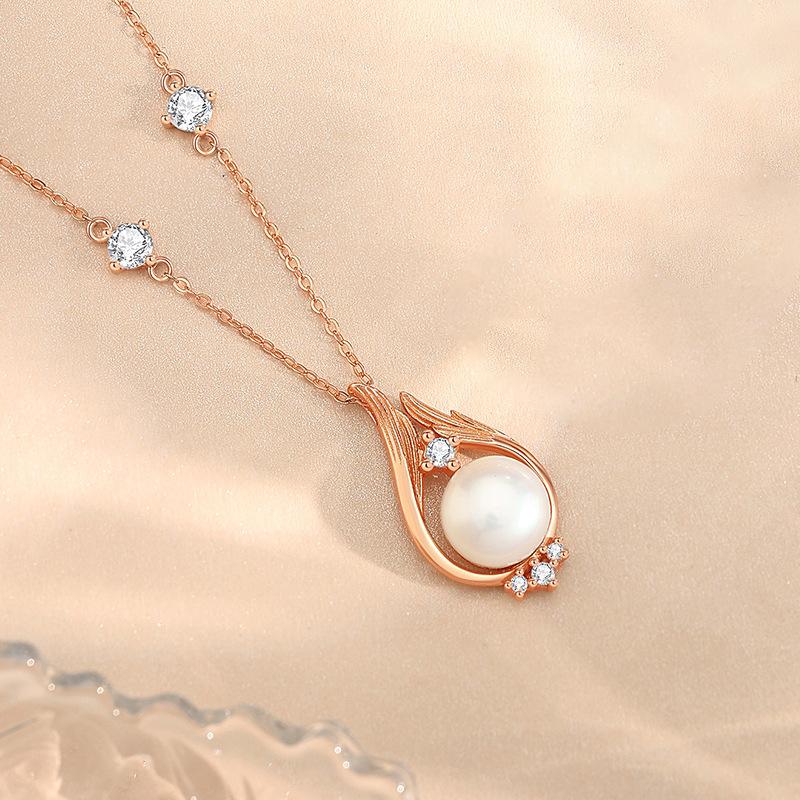S925 Sterling Silver Nature Freshwater Pearl Diamond Pendant Necklace Women Pearl Chain Necklace Jewelry