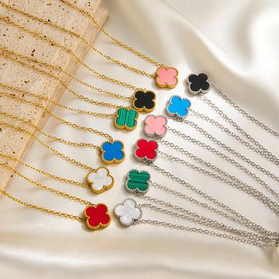 15 мм однотонное ожерелье из титановой стали с четырьмя листами клевера на удачу, модное высококачественное женское ожерелье