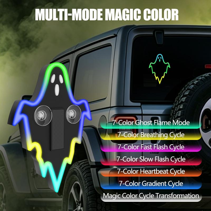 Halloween Ghost Shape Car Neon Light Solar Powered RGB Ambient Lamp Suction Cup Decorative LED Light for Car Window Neon Lights 4