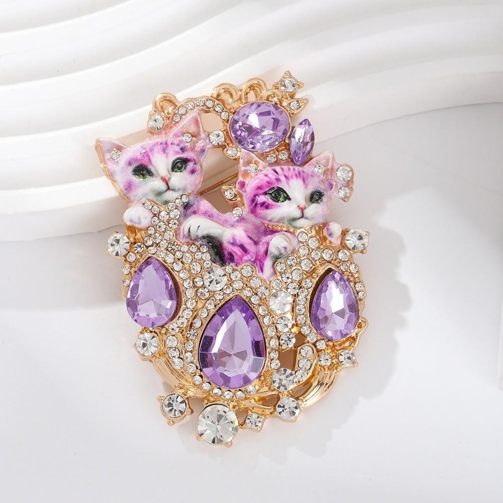 Exquisite Two Cat Brooch Vintage Imitation Rhinestone Brooch Clothes Decoration