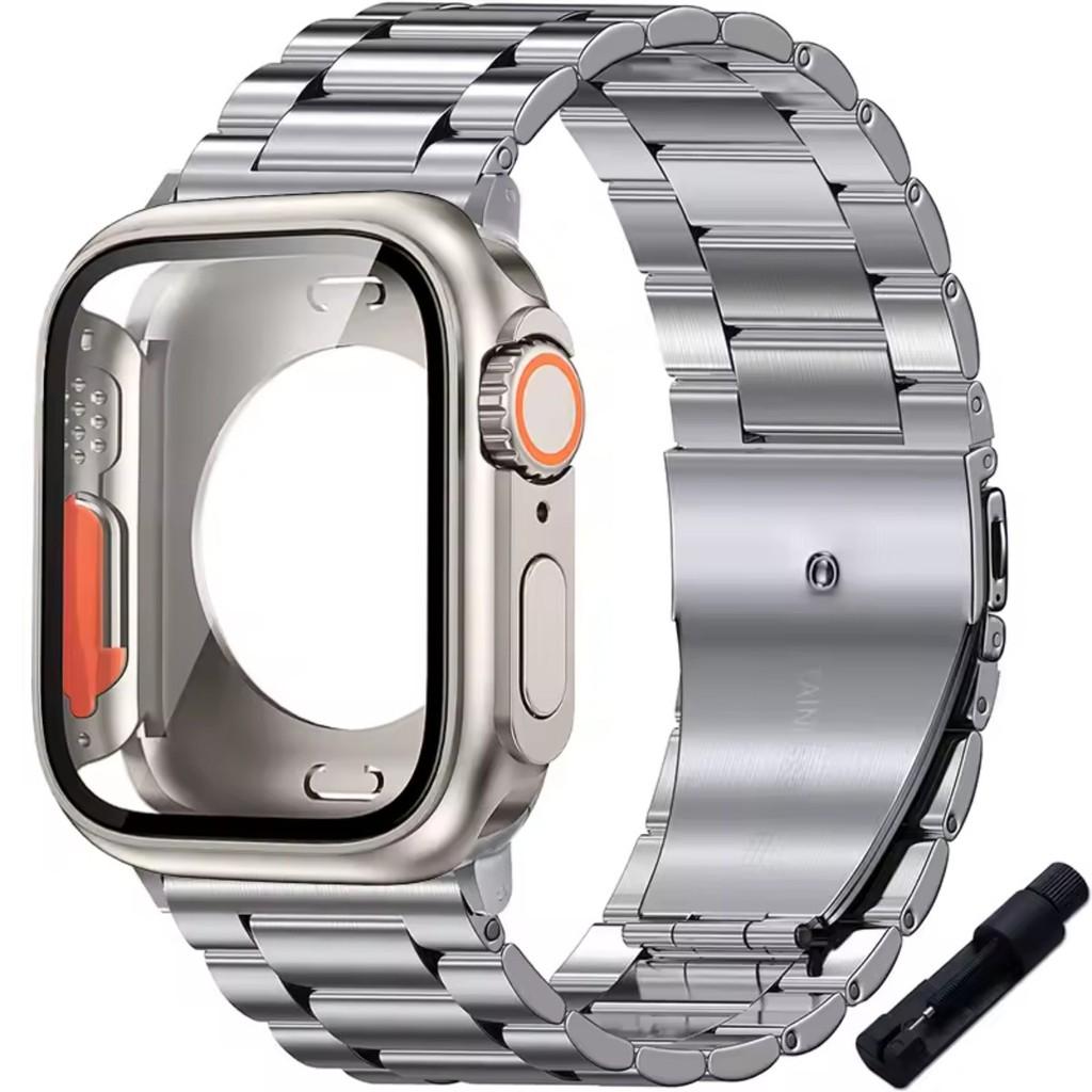 Стеклянный корпус + Металлический ремешок из нержавеющей стали для Apple Watch S11 S10 42 мм 46 мм 45 мм 44 мм 41 мм 40 мм iWatch Серии 11 10 9 8 7 6 5 4 se