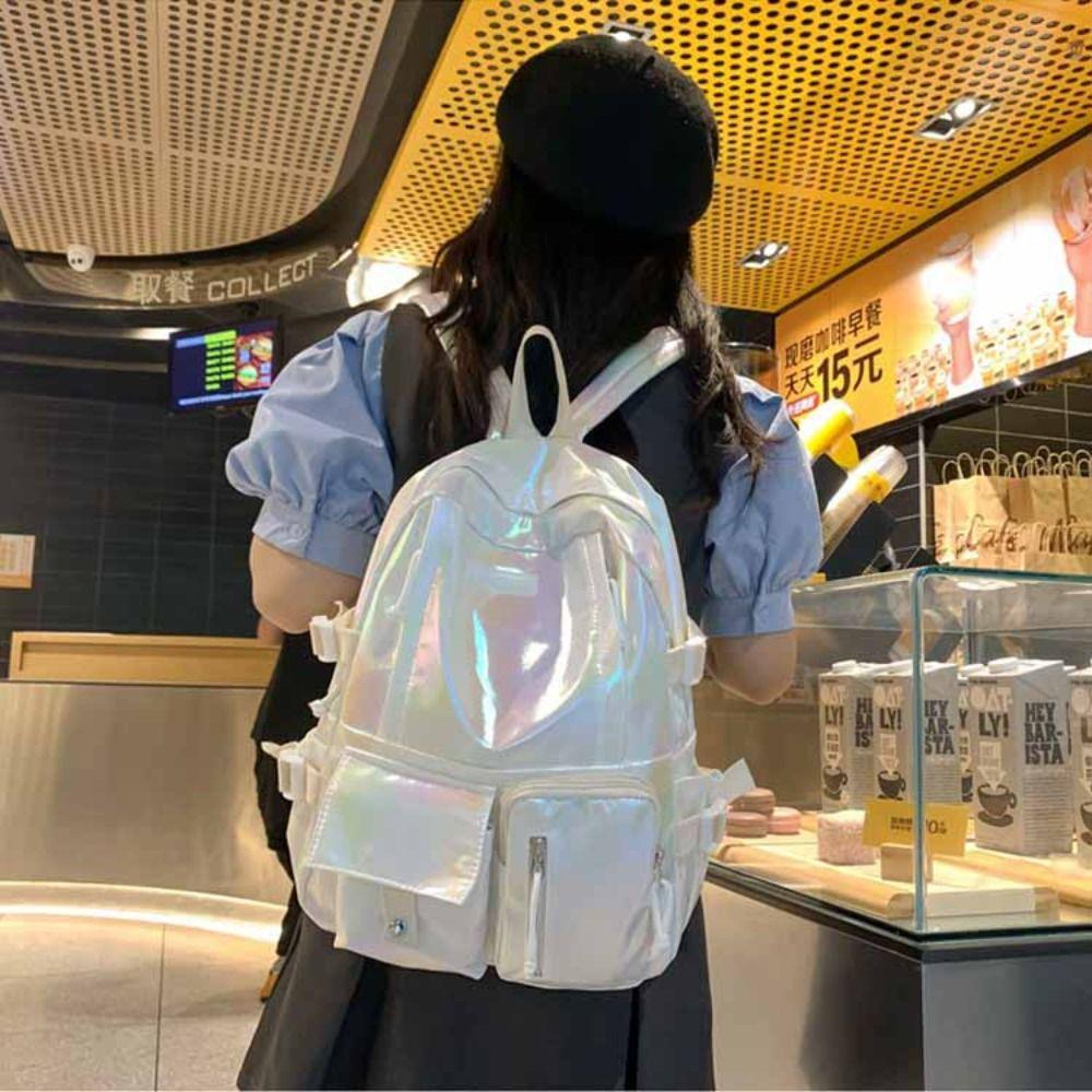 Multi-Pocket Laser Backpack Korean Style Shoulder Bag Portable Students School Bag Teenager