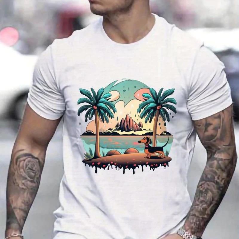Funny Palm Tree Print T-shirts for Men Tshirts Graphic Clothing Spring Holiday Short Sleeve Loose Oversized Tops Boys Tees