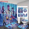 4pcs K-Pop Demon Hunters Print Bathroom Set 180x180 Waterproof Shower Curtain 12 Hooks Floor Mat, Toilet Seat, U-shaped Pad