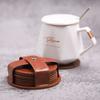 TOSSOW Coasters, PU Round Cup Mats with Storage Case, Waterproof and Heat-Resistant Pads, Set of 8 (Brown)