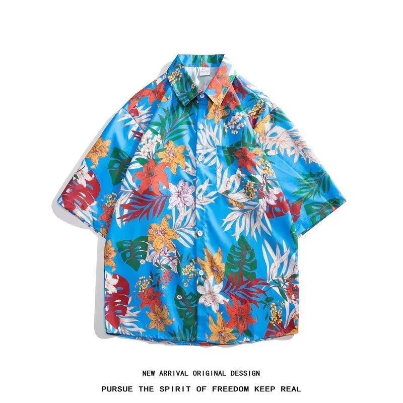 Мужская рубашка в стиле ретро, ​​мужской летний наряд, студенческий свободный крой, нишевый дизайн, повседневный мужской топ, верхняя одежда, пляжный топ