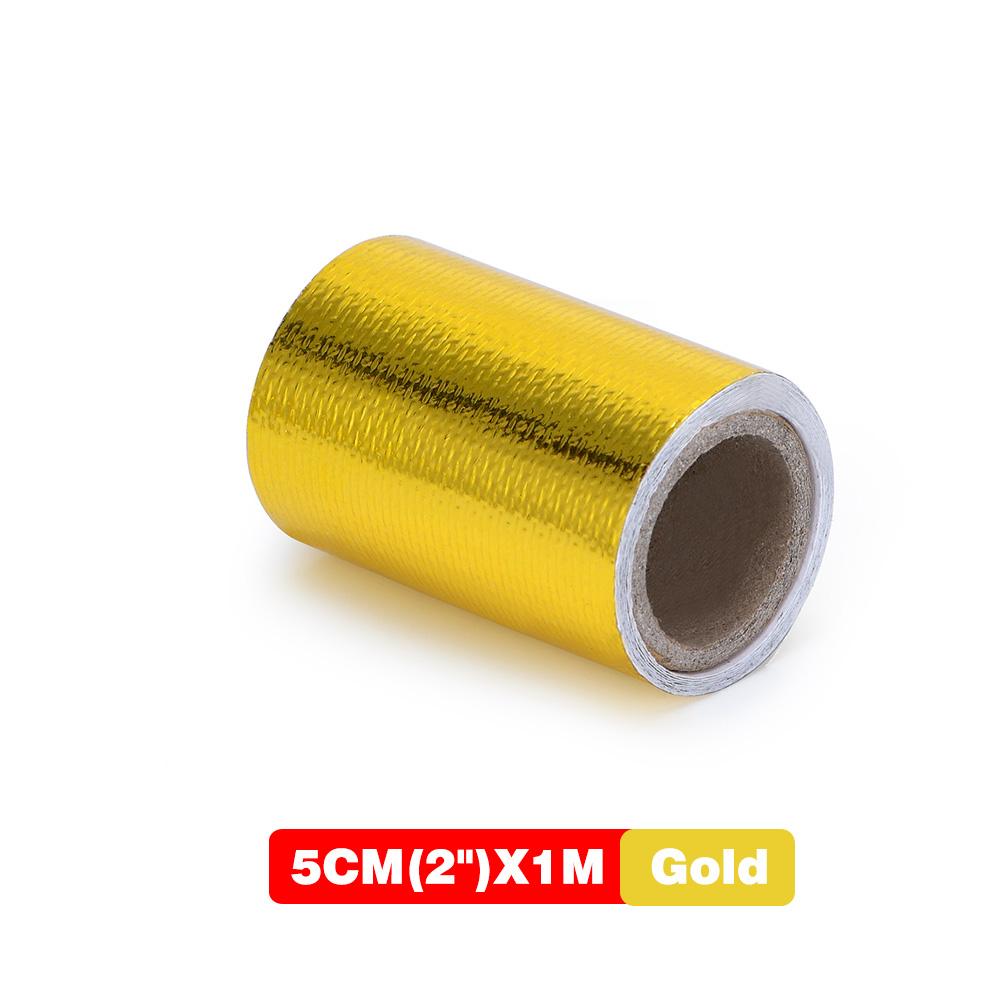 A Gold 2'' Thermal Exhaust Tape Air Intake Heat Insulation Shield Wrap Reflective Heat Barrier Self Adhesive Engine 2 Inch 5/10M