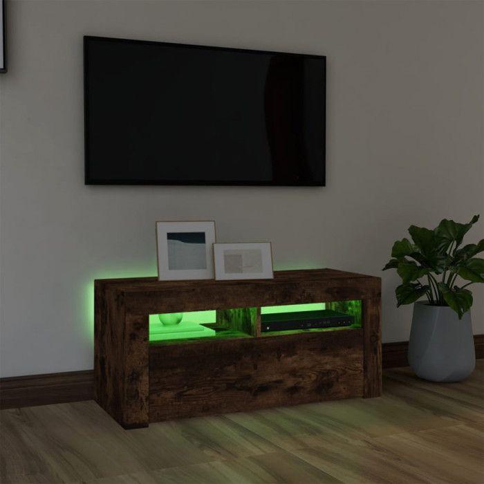 VidaXL TV Stand with LED Lights Smoked Oak 90x35x40 Cm, TV Stand, Media Cabinet, HiFi Cabinet, TV Unit, Media Unit, 822721
