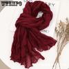 Autumn and Winter Cotton and Hemp Solid Color Folded Soft Scarf Retro Ethnic Style Long Scarf