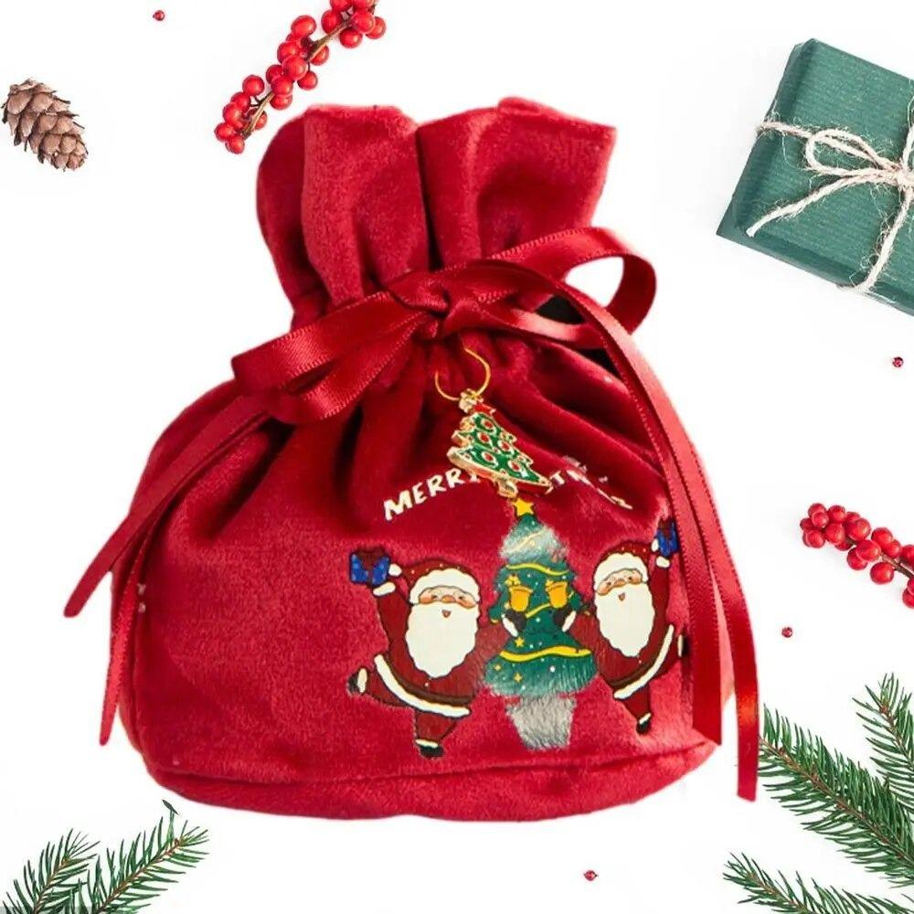 Antlers Christmas Candy Bag Santa Claus Gift Drawstring Pouch Christmas Eve Gift Bag Candy Storage