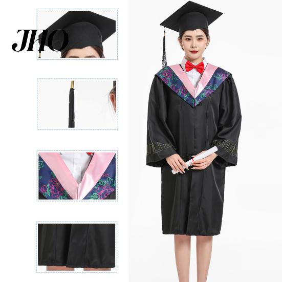 Graduation Uniform Set Bachelor Matte Gown Cap Tassel V-Neck Long Sleeve Attire Robe And Ceremonies Photo Props