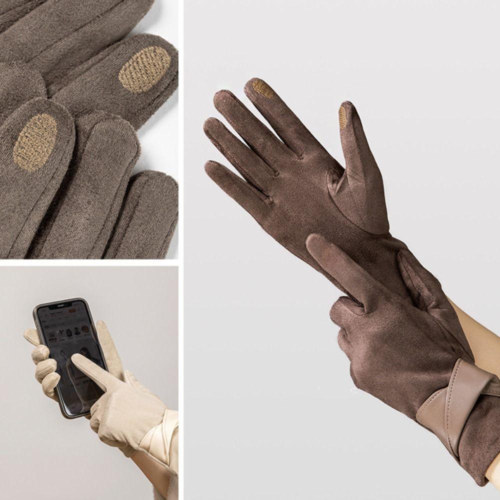 Мягкие зимние замшевые перчатки Толстые женские велосипедные варежки Универсальные перчатки из искусственной кожи Девочки