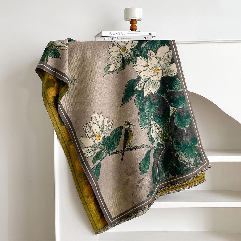 New Ladies Autumn Winter Double Sided Jacquard Scarf Shawl With High End Flower Design Premium Imitation Cashmere