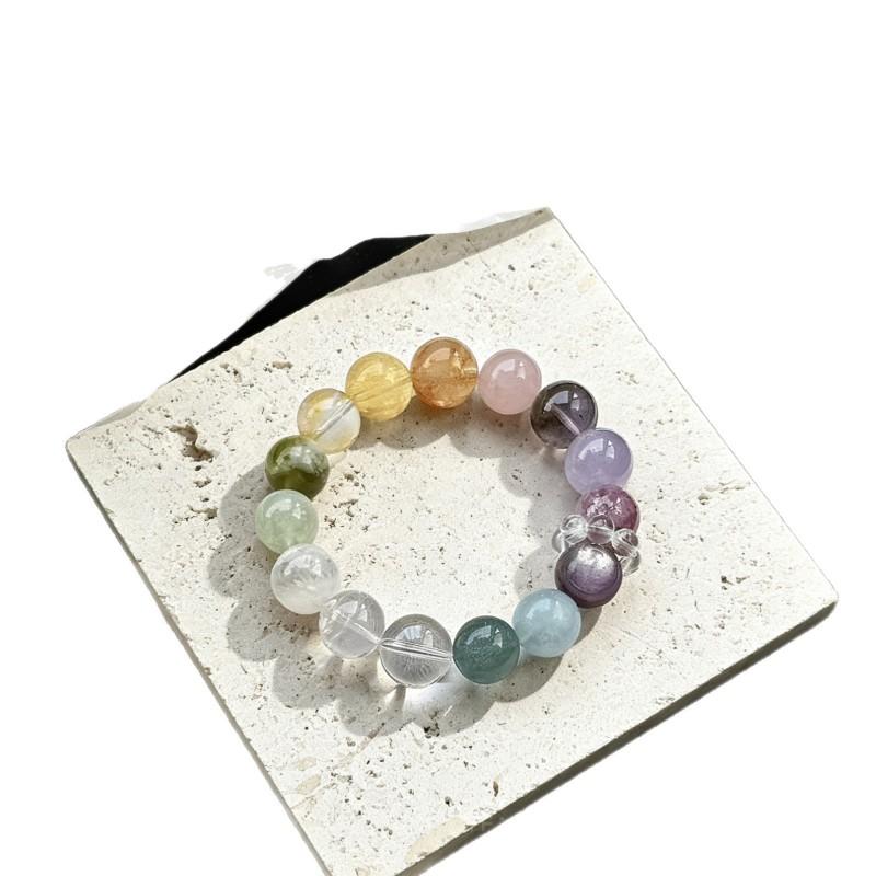 Natural Crystal Beaded Bracelet With Amethyst Citrine Blue Topaz Fluorite Students Boho Style