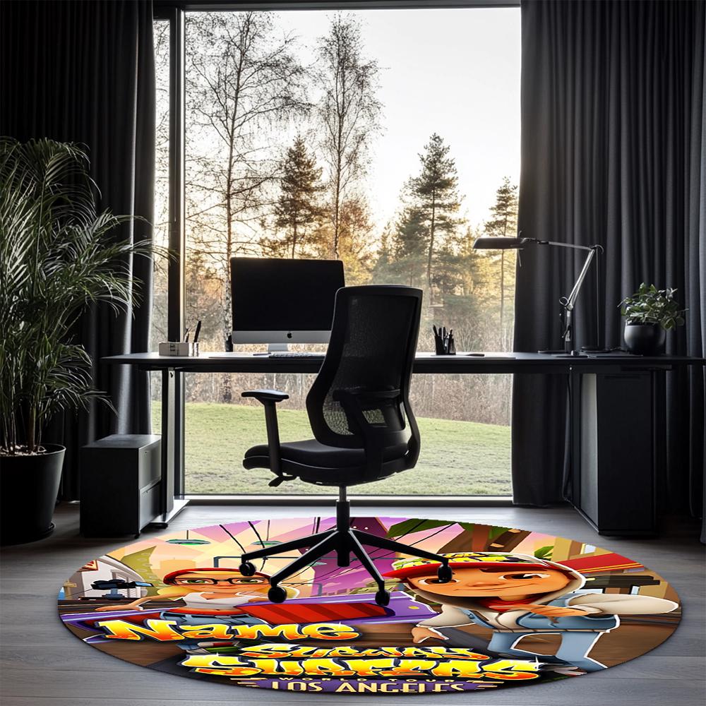 Custom Name Subway Surfers Printed Round Rug Carpet Chair Rug Area Rug Entryway Doormats,for Office Chair Living Room Bedroom Kitchen Room.