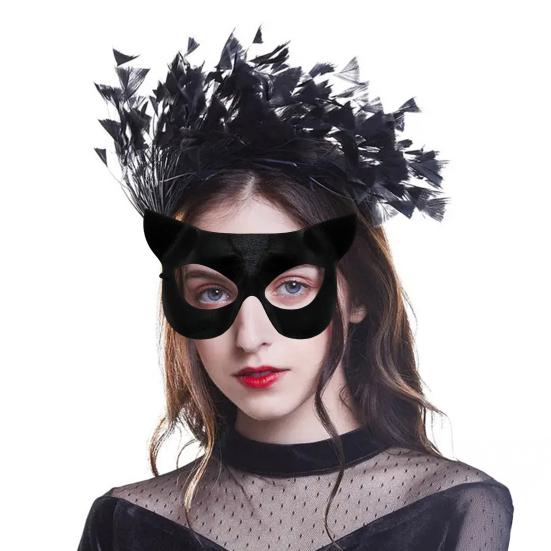 Halloween Cat Masque Half Face Lace Masquerade Masque Cat Fox Animal Cosplay Costume for Carnival Ball Party Accessories