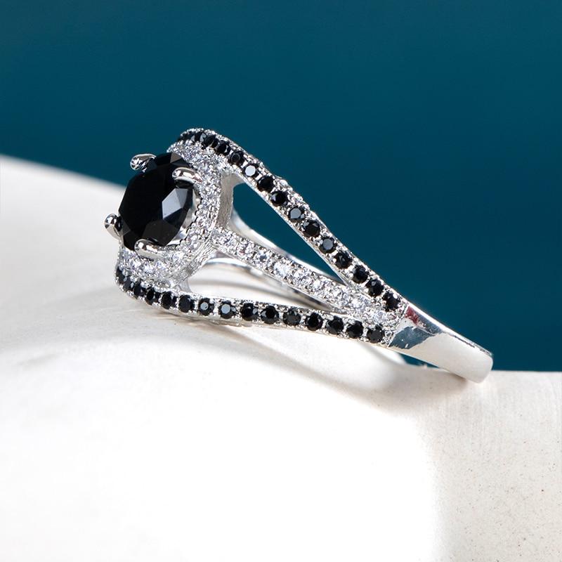 POMOiii Винтажное кольцо для очаровательной леди, кристалл, черный камень, серебряный цвет, обручальные кольца, овальный циркон, обручальное кольцо, ювелирное изделие, вечерние