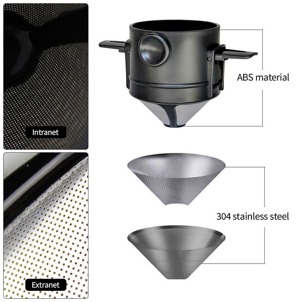 Portable Folding Hand Brewed Coffee Filter Dripper Cone for Drip Coffee and Tea with Stainless Steel Holder No Filter Paper