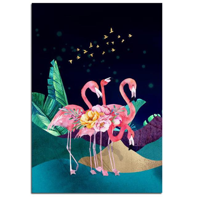 Рамка из цельного дерева, скандинавские животные, современный розовый фламинго, холст, живопись, постеры и принты, настенные художественные фотографии для гостиной, интерьера, украшения дома