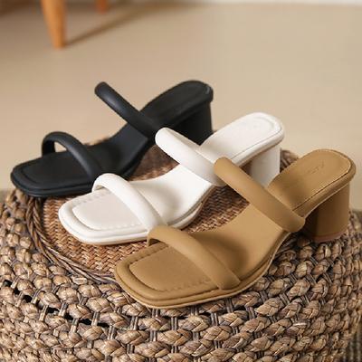 Модные высококачественные женские сандалии с квадратным носком и узким ремешком, летние сандалии-слайды с открытым носком и каблуком-копытцем, простые удобные сандалии на высоком каблуке