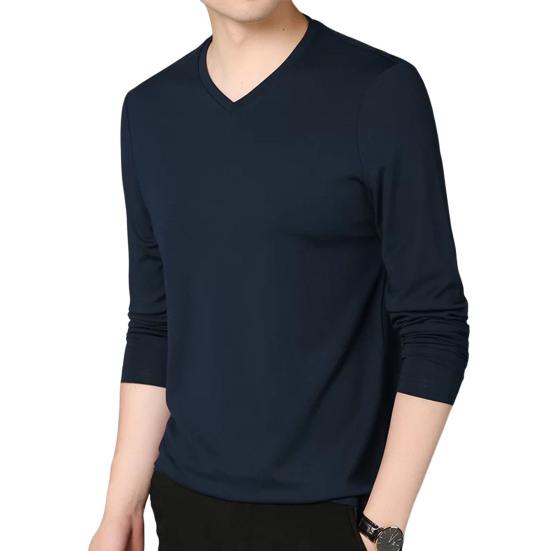 Men Fall Spring Top V Neck Long Sleeves Pure Color Slim Fit