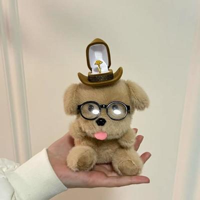 Ring Display Plush Puppy Doll Ring Box Dog Couple Rings Holder Valentine's Day Gift