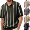 Men's Summer Short-Sleeved T-Shirt, Geometric Color-Blocked And Striped Crew-Neck Knitted Top