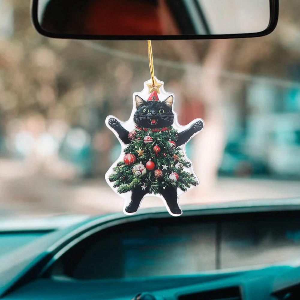 Cartoon Christmas Cat Pendant Acrylic Cat Car Pendant Cat Hanging Ornaments New Year Gifts