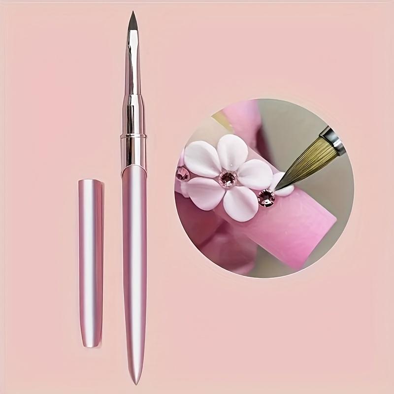 1Pc Professional Nail Art Brush With Non-Slip Handle - Pink Metallic Gel Sculpting Pen For Manicure, Pedicure, And Nail Art - Durable Nylon Bristles