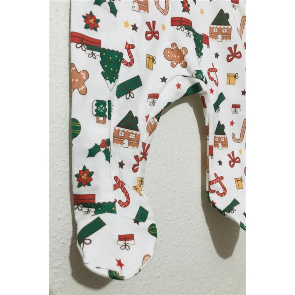 Унисекс детский новогодний комбинезон с пинетками и рисунком из двух частей с длинными рукавами