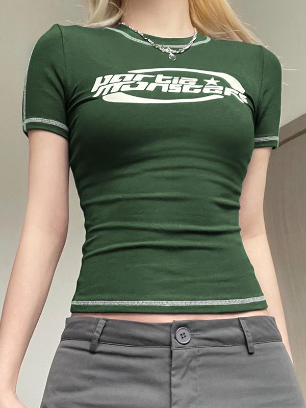 Ins Style Весенне-летняя женская одежда 2023 Ins Hot Girl Street Celebrity Серая функциональная женская футболка с короткими рукавами и принтом