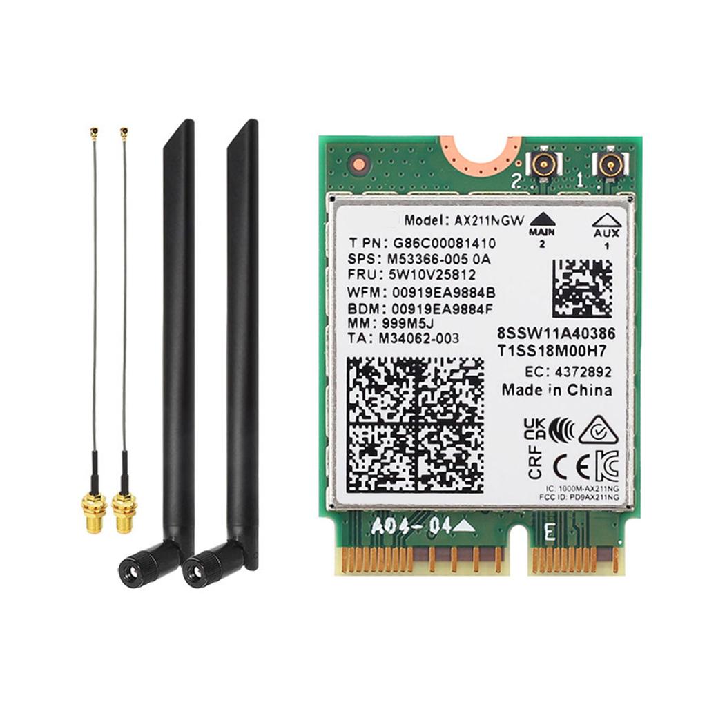 AX211NGW WiFi 6E Network Card BT5.3 Wireless Adapter Wi-Fi 6E 2 Antennas Tri-Band 2.4G/5G/6G 5374Mbps 802.11AX CNVio2