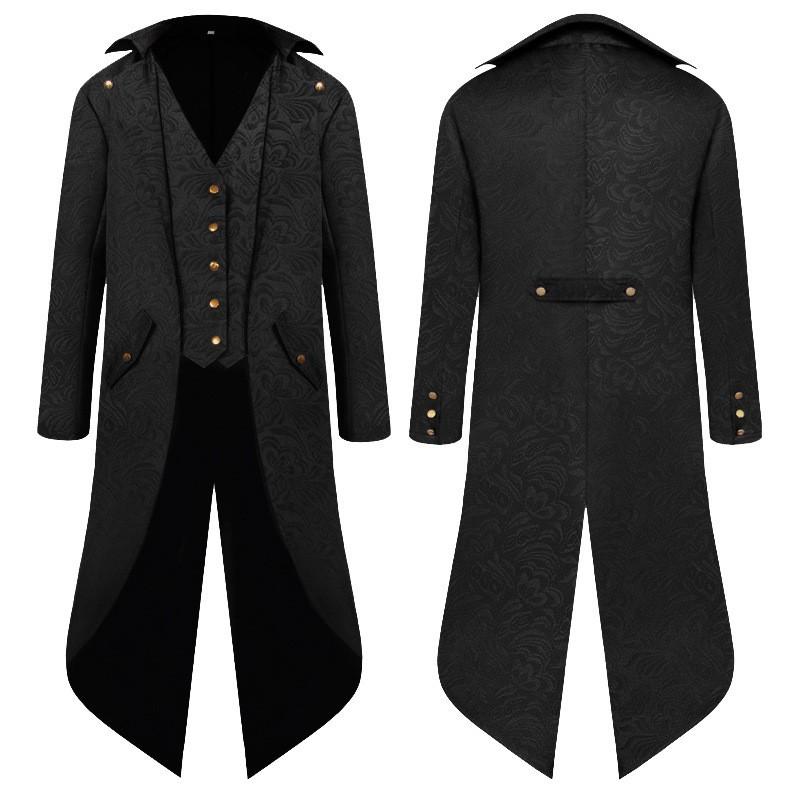 Gothic Medieval Tailcoat Jacket Halloween Costumes for Men, Steampunk Vintage Victorian Frock High Collar Coat
