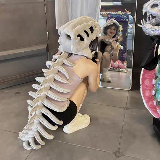 Реалистичный детский костюм скелета динозавра, 3D плюшевый наряд с молнией сзади, стиль надевания, одежда динозавра для Хэллоуин-вечеринки, косплея