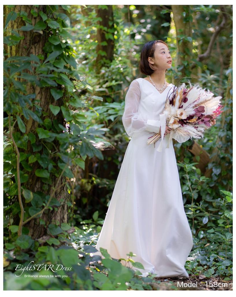 Свадебный главный свадебный длинный длинный с натуральным [Платье EightSTAR] Предсвадебное платье, белый, свадебный, невеста, персонаж, платье, длина, рукава, рукава,