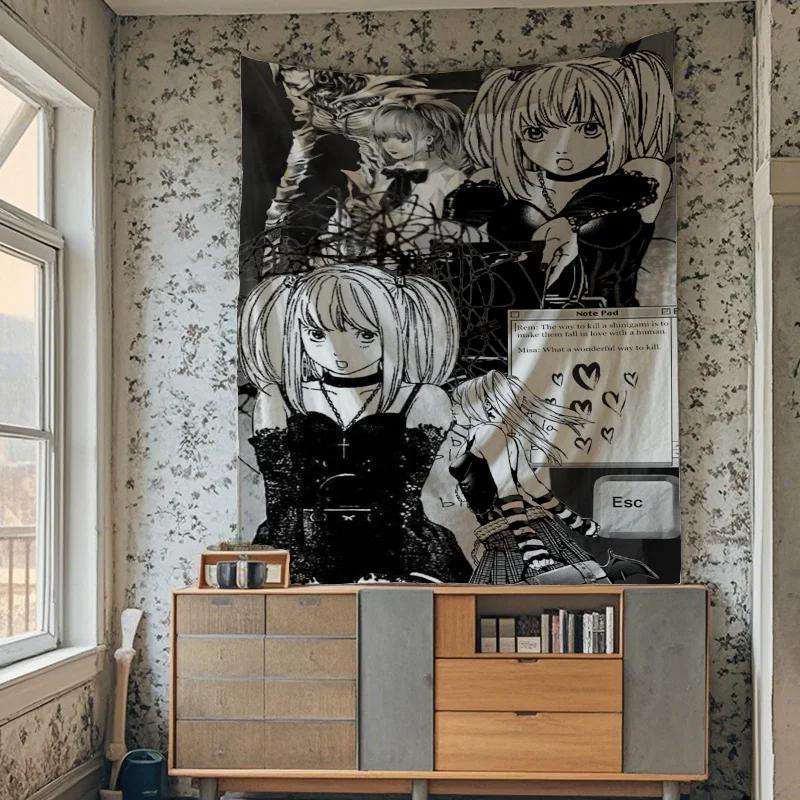 VIKAMA Death Note Anime Tapestry Neon Luminous Dark Style Wall Hanging L Ryuk Art Mural for Game Room Bedroom Wall Decor