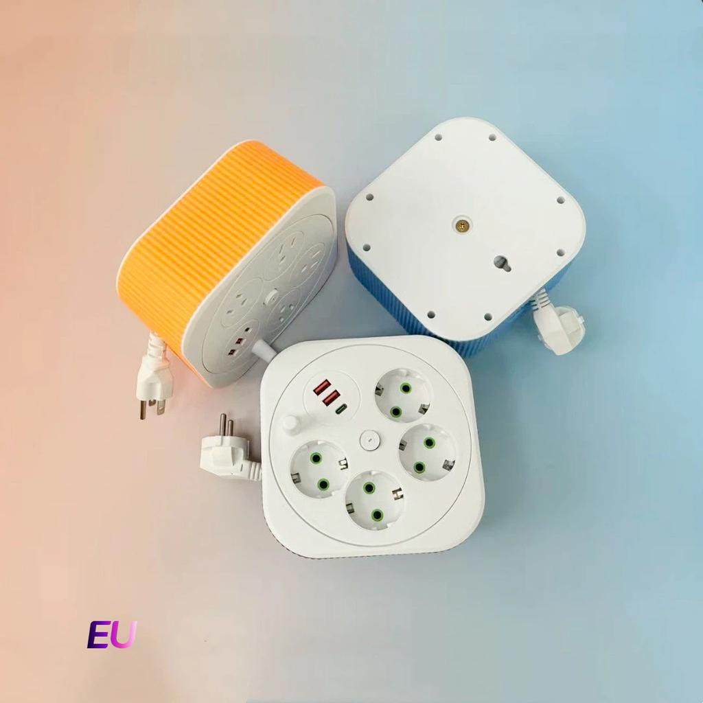 Retractable USB Power Strip – Square Portable Extension Cord with 2-Meter Cable, Multi-Socket Charging Station